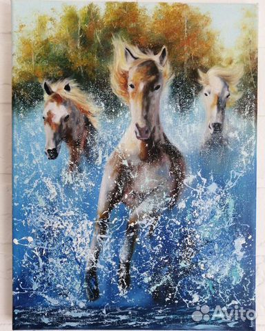 Картина маслом на холсте Лошади