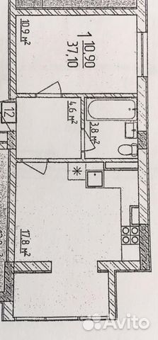 1-к квартира, 38 м², 2/3 эт.