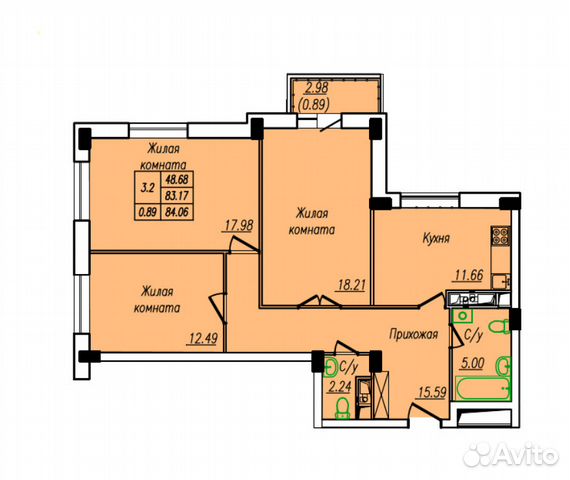 3-к квартира, 84.1 м², 5/17 эт.