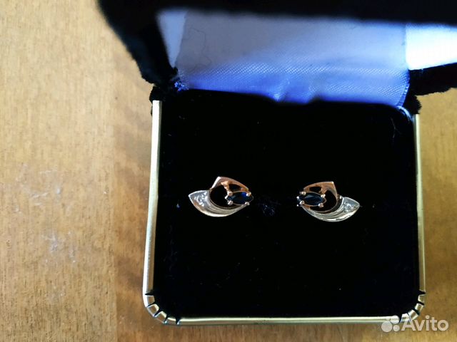 Золотые серьги,бриллианты,сапфир