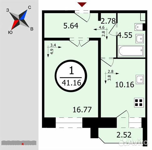 1-к квартира, 41.2 м², 2/17 эт.