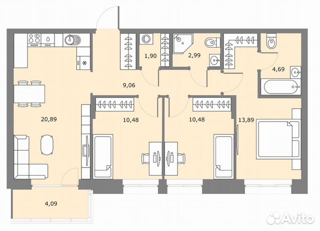 3-к квартира, 75.6 м², 6/18 эт.