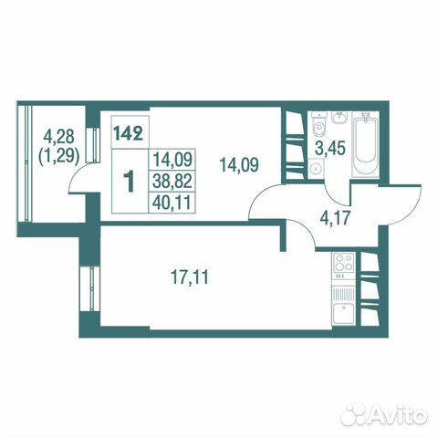 1-к квартира, 40.1 м², 19/25 эт.