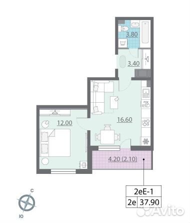 1-к квартира, 37.9 м², 9/23 эт. 1-к квартира, 37.9 м², 9/23 эт.
