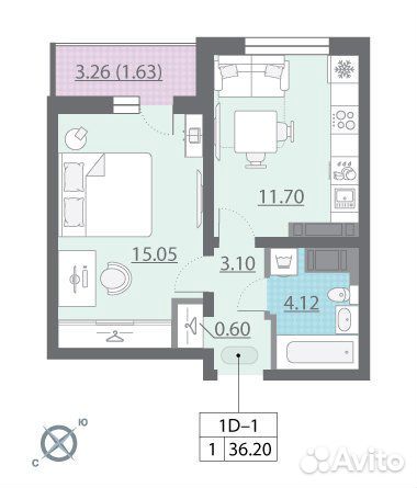 1-к квартира, 36.2 м², 16/18 эт.