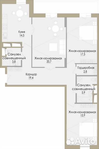 3-к квартира, 102.8 м², 22/23 эт. 3-к квартира, 102.8 м², 22/23 эт.