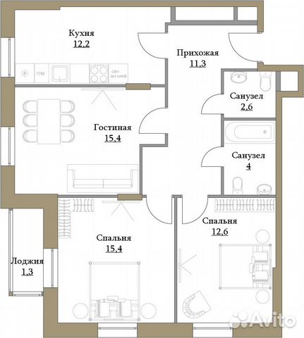 3-к квартира, 74.8 м², 2/17 эт. 3-к квартира, 74.8 м², 2/17 эт.