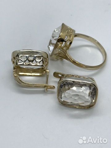 Серебро875 горный хрусталь, серьги кольцо