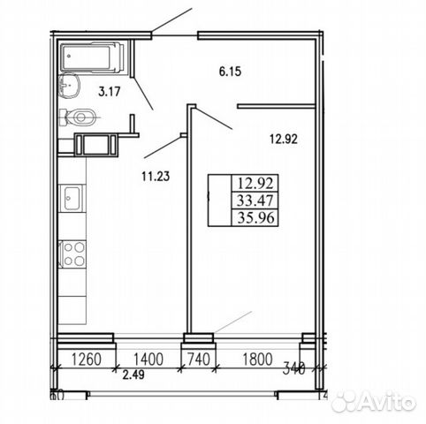 1-к квартира, 36 м², 6/22 эт.