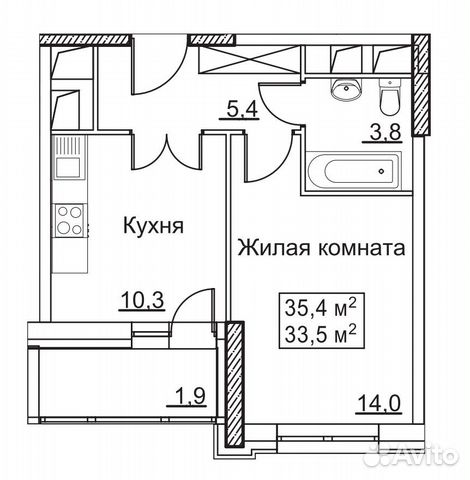 1-к квартира, 35.4 м², 22/22 эт. 1-к квартира, 35.4 м², 22/22 эт.