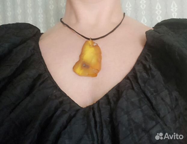 Кулон, серьги серебро, янтарь