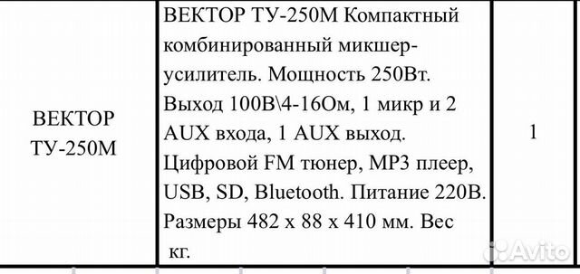 Усилитель Вектор ту-250М Усилитель Вектор ту-250М