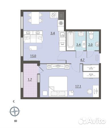 2-к квартира, 47.4 м², 16/32 эт. 2-к квартира, 47.4 м², 16/32 эт.
