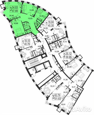 3-к квартира, 87.9 м², 6/18 эт. 3-к квартира, 87.9 м², 6/18 эт.