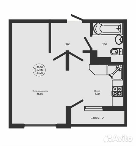 1-к квартира, 33.2 м², 8/8 эт.