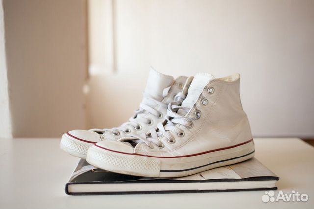 Кеды Converse  конверсы белые, кожа - почти новые