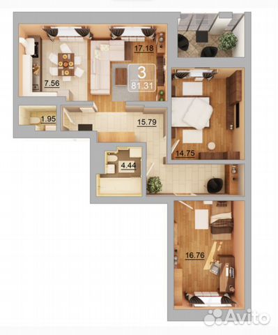 3-к квартира, 81 м², 2/10 эт.