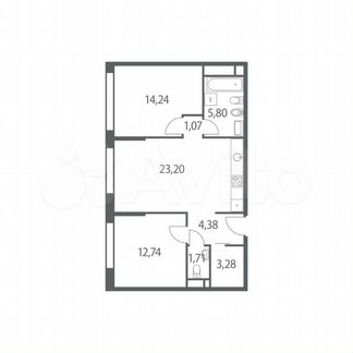 2-к квартира, 66.4 м², 49/51 эт.