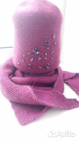 Шапка и косынка, шерсть, мохер, пан, новая, цвет.ф