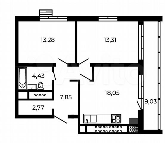 2-к. квартира, 64,2 м², 5/5 эт.