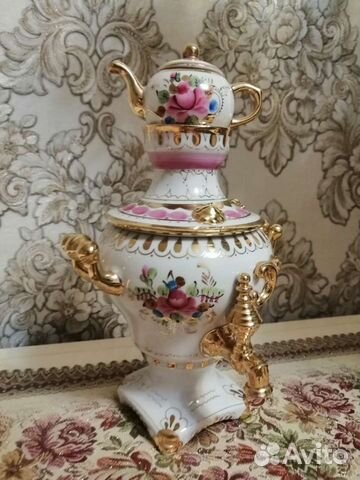 Самовар-конфетница, розовая Гжель, СССР