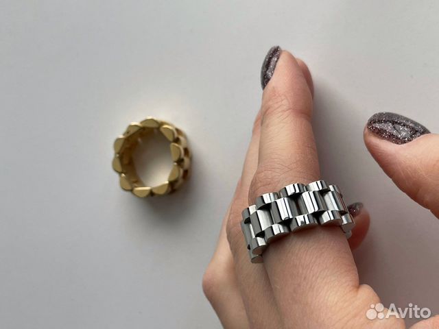 Модное кольцо-цепь из ювелирной стали