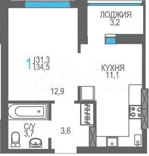 1-к. квартира, 34,5 м², 7/8 эт.