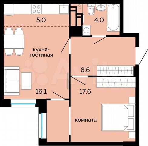 2-к. квартира, 51,3 м², 4/25 эт.