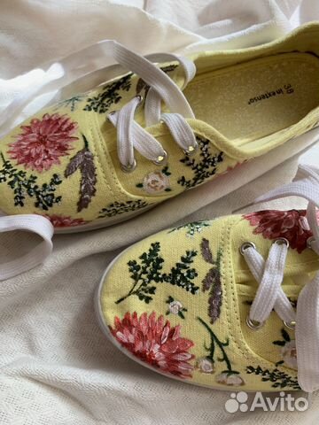 Кеды ручная роспись с цветочным принтом