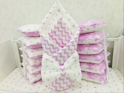 Бортики в кроватку, одеяло и подушка, простынь