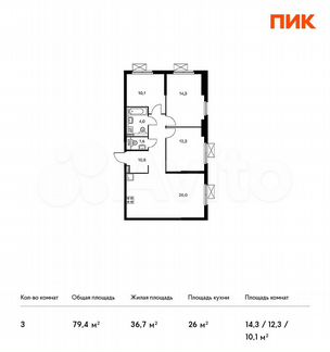 3-к квартира, 79.4 м², 29/33 эт.