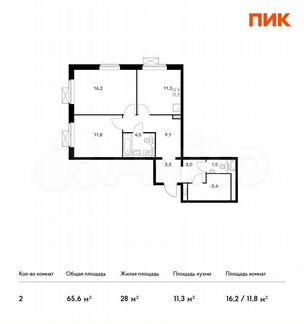 2-к квартира, 65.6 м², 8/23 эт.