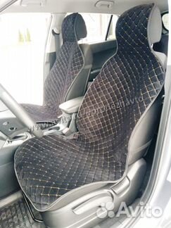 Накидки на передние сидения Велюр черные с желтым