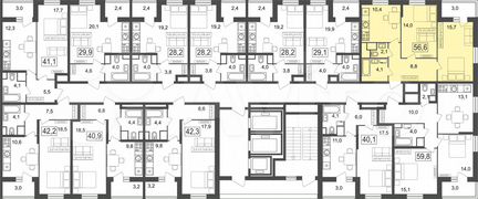 2-к квартира, 56.6 м², 3/25 эт.