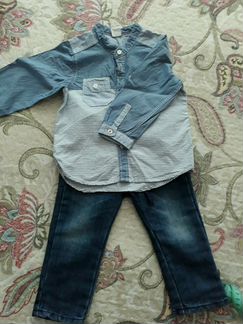 Джинсы и рубашка на мальчика, 9-12 мес