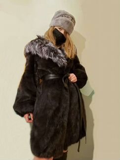 Шуба норка, капюшон блюфрост