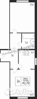 1-к квартира, 42.7 м², 3/3 эт.