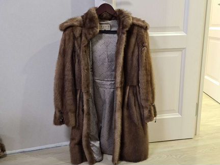 Шуба норковая Каляев 42 с капюшоном и кулиской