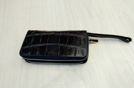 Синий клатч кошелёк из кожи крокодила