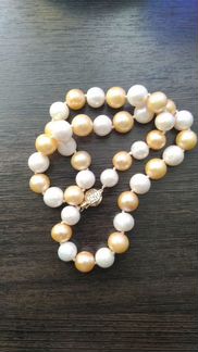 Жемчуг золотой и белый «южных морей», ожерелье. Мо