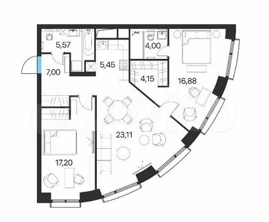 3-к квартира, 83.4 м², 11/15 эт.