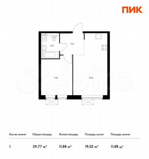 1-к квартира, 39.8 м², 17/24 эт.