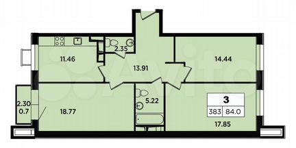 3-к апартаменты, 84 м², 11/18 эт.