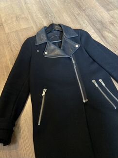 Пальто zara шерсть+кожа